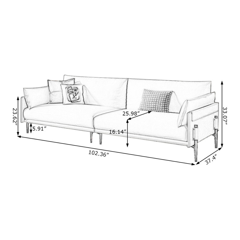 Dark grey Genuine Leather Modular Modern sofa, 33.07" H x 102.36" W x 37.4" D, 3, Dark Gray