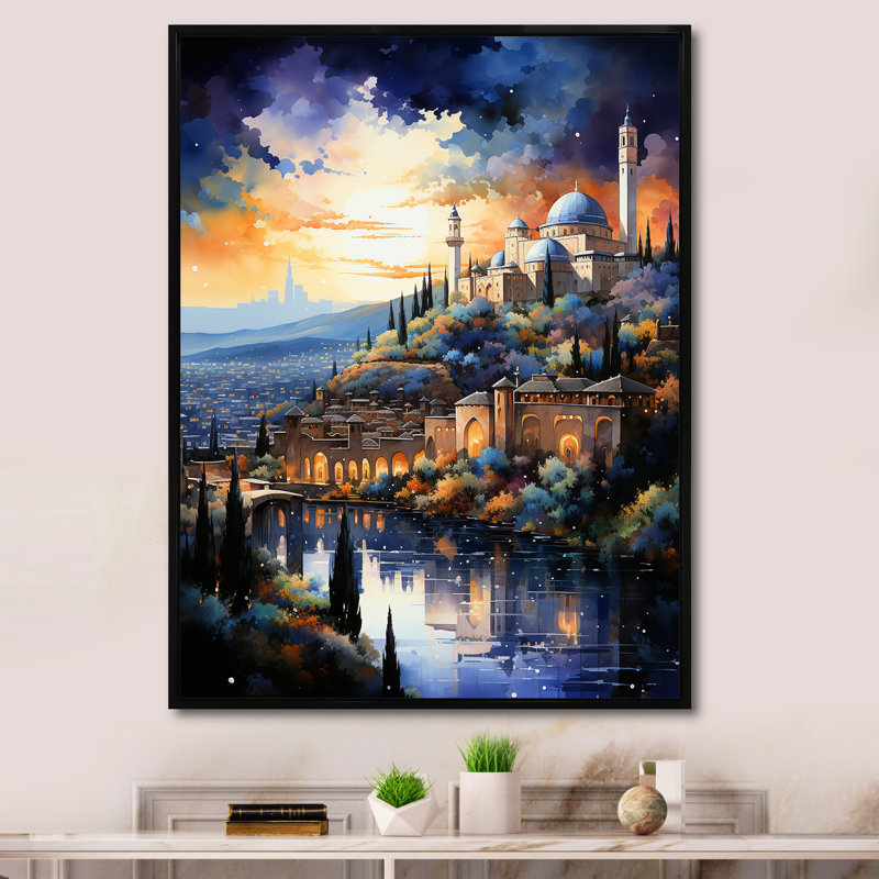 «Dreams de l'Islam Alhambra» sur toile, Cadre flottant noir, H 40 po x l 30 po x P 1,5 po