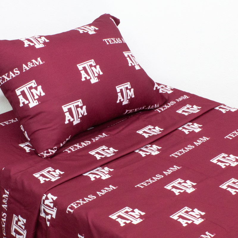 NCAA Sheet Set, Twin XL Sheet Set + Fitted Sheet + Pillowcase, Texas A&M