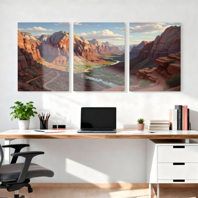 Ensemble de 3 tableaux sur toile représentant des paysages de canyon, parfaits pour la décoration du salon et de la chambre.