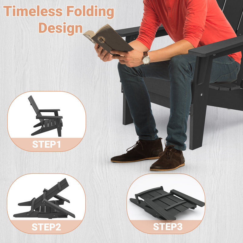 Chaise Adirondack pliante en plastique / résine, Noir