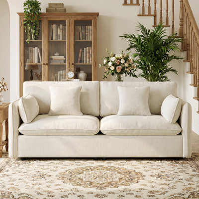 83.8'' Modern Chenille Upholstered Sofa with 4 Pillows