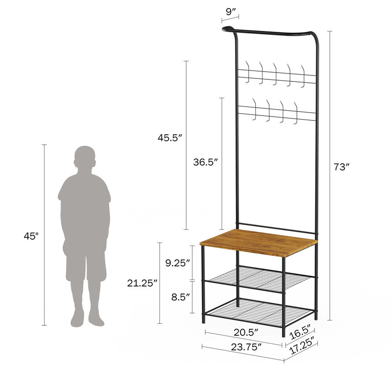 Hall Tree 60.33cm Wide with Bench and Shoe Storage