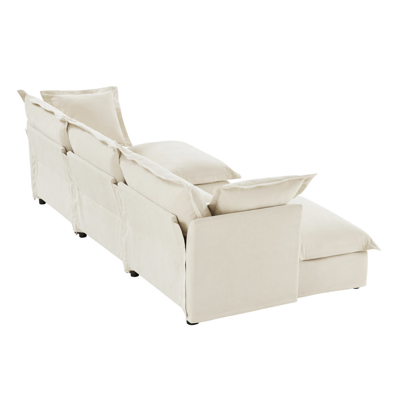 Chenille Upholstered Sofa, Ottoman, Cream Incorrect, 34.6" H x 120" W x 55" D, 3