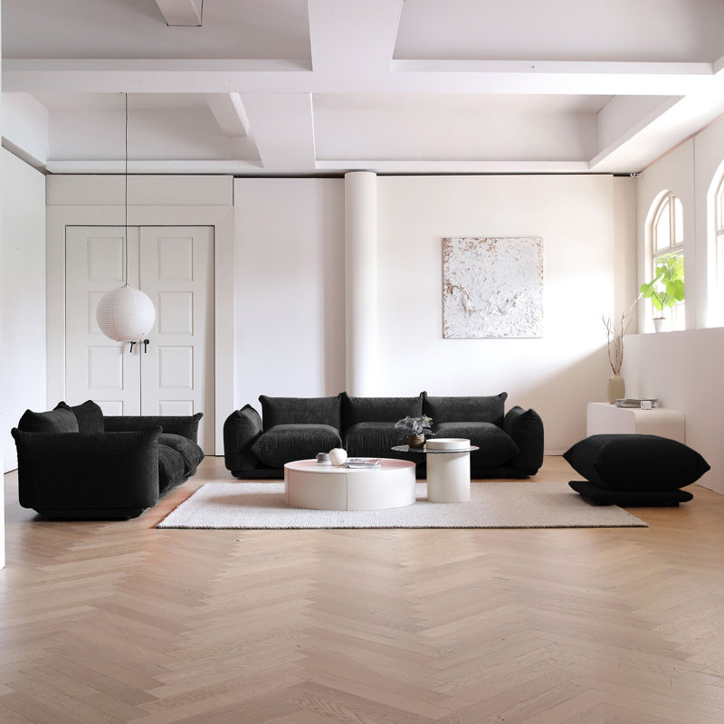 Canapé modulaire en tissu 5 pièces Minarik, Noir