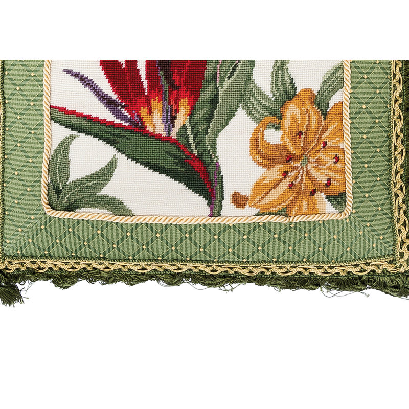 Tropical Floral Needlepoint Throw Pillow