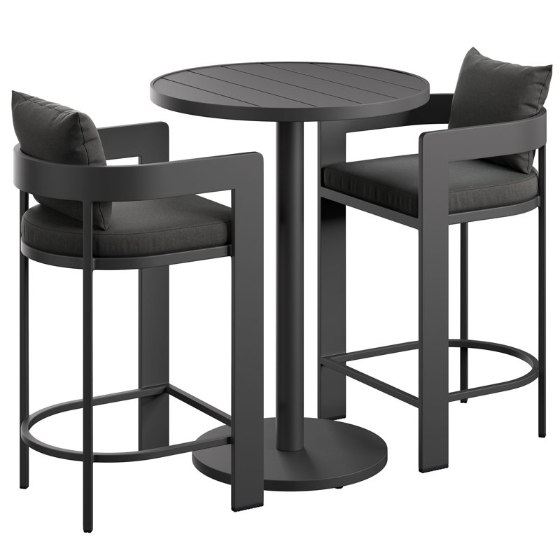 Tahoe 3-Piece Outdoor Aluminum Bar Set In Charcoal, Charcoal