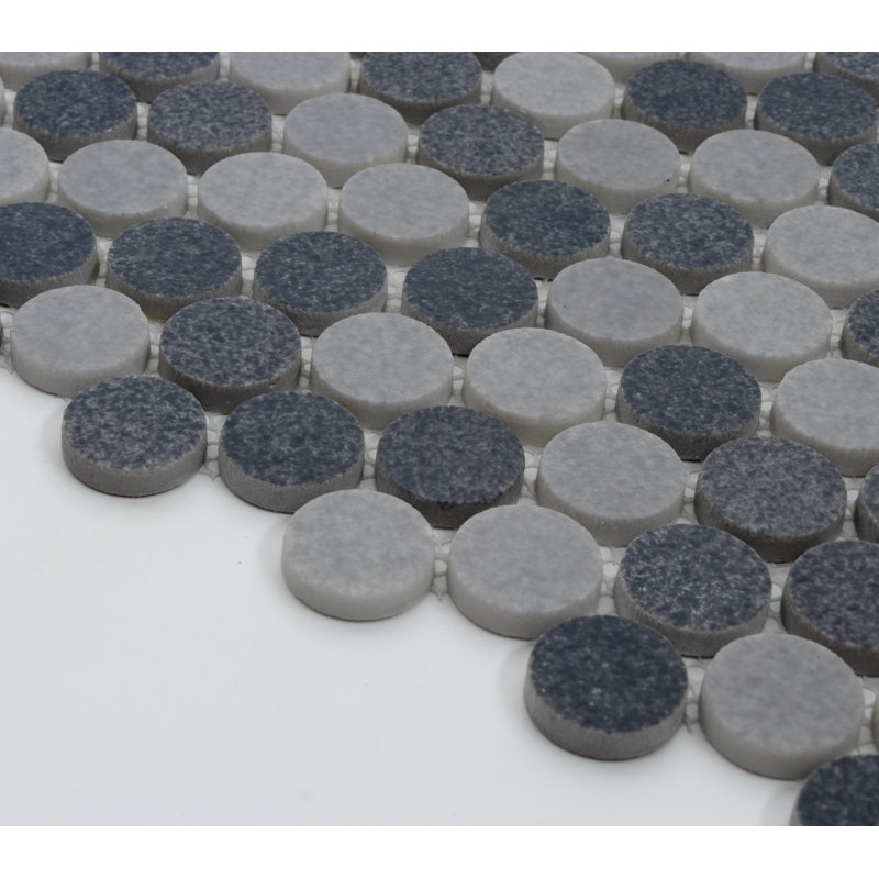Carreau de mosaïque rond pour mur et plancher en verre 0,9 po x 0,9 po Gaia, Teintes de gris