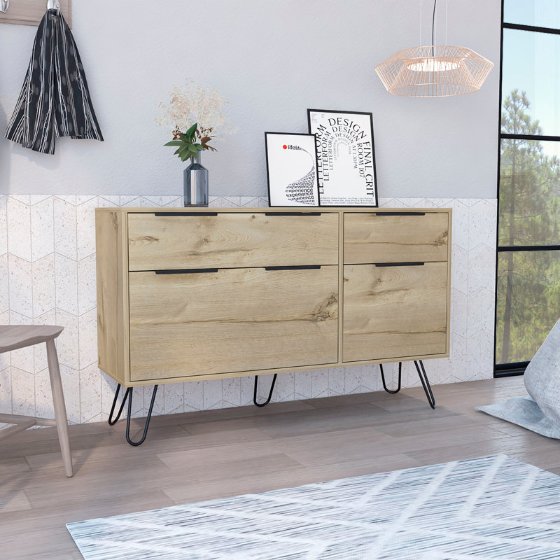 47" Natural Wood Four Drawer Double Dresser