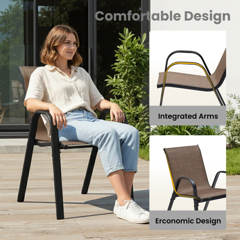 4 Person Patio Dining Chair Set, Brown
