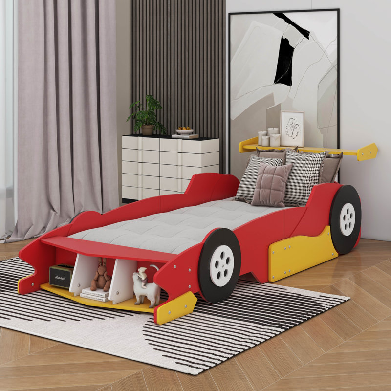 Lit plateforme avec roulettes Race, Simple, Rouge
