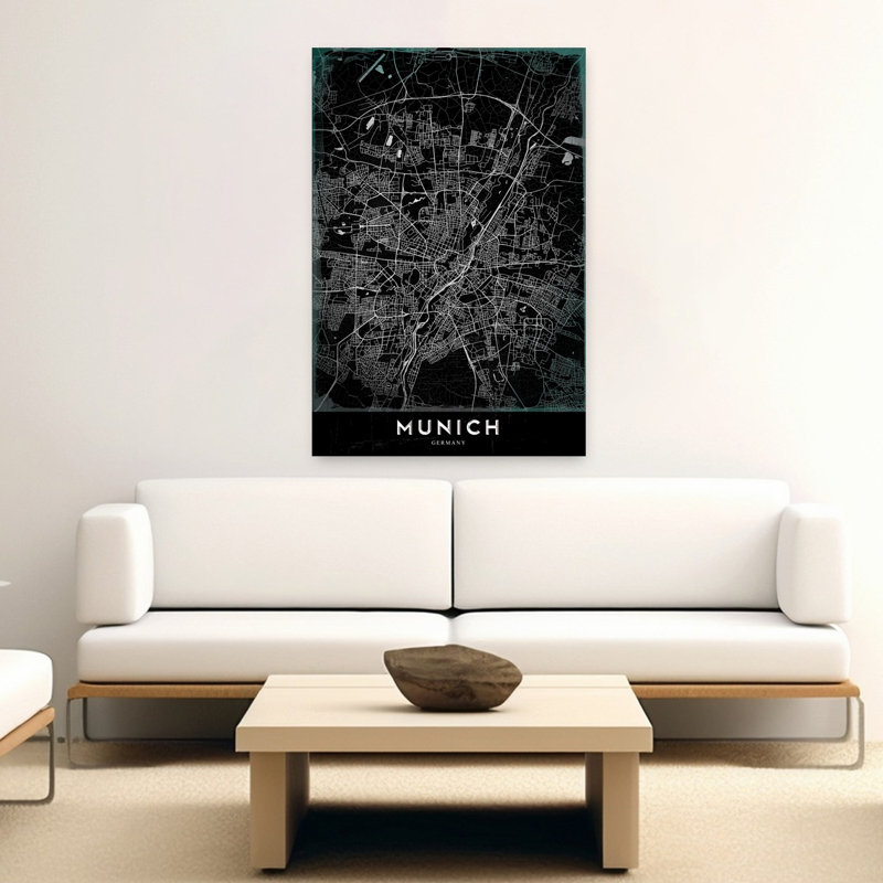Munich Dark City Map Retro Vintage City Architecture Wall Art Print 1 Piece Wrapped Canvas Wall Art, 152.4cm H x 101.6cm W