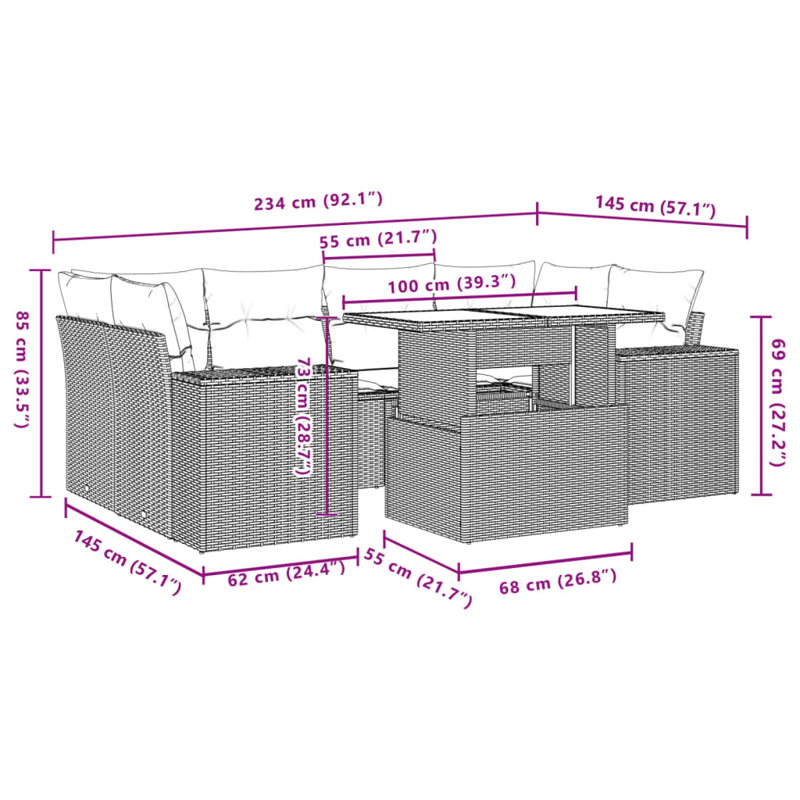  Ensemble de canapé de jardin modulaire en rotin PE gris clair 7 pièces