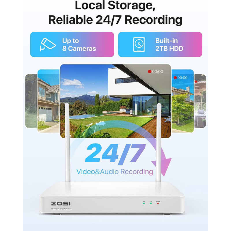 8CH 4MP WiFi Security Camera System with 2TB HDD, 4 Outdoor Camera, AI Human Detection, 2-Way Audio