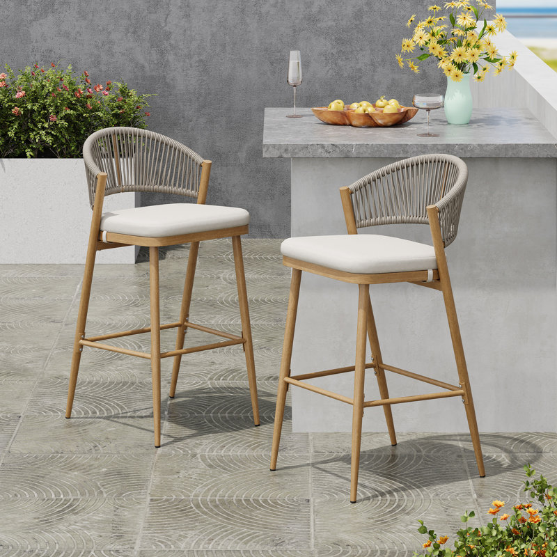 Ensemble de 2 sièges d'extérieur, assise de 30,25 po de hauteur, structure en aluminium, en forme de PE, finition érable, style moderne, rouille, profondeur de 19,4 po, largeur de 21,87 po, coussin d’eau 39,88 po