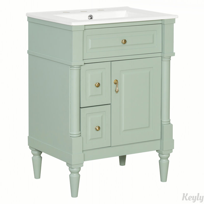 Meuble-lavabo autoportant de 24 po avec lavabo, armoire noire, tiroir rabattable, tablette réglable et poignées en métal