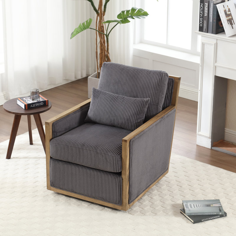 Fauteuil d'appoint pivotant en velours côtelé, Velours côtelé gris