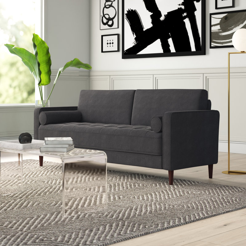 Garren 75.6'' Square Arm Tufted Sofa, Heather Gray Linen