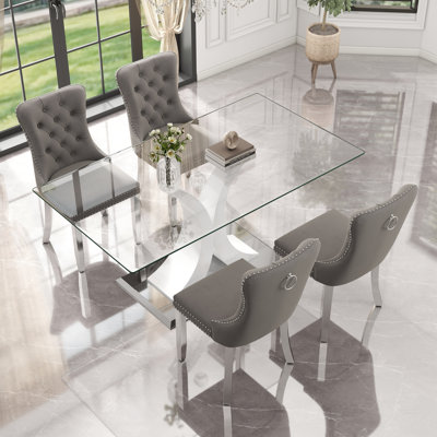 Rectangle Tempered Glass Dining Table Set
