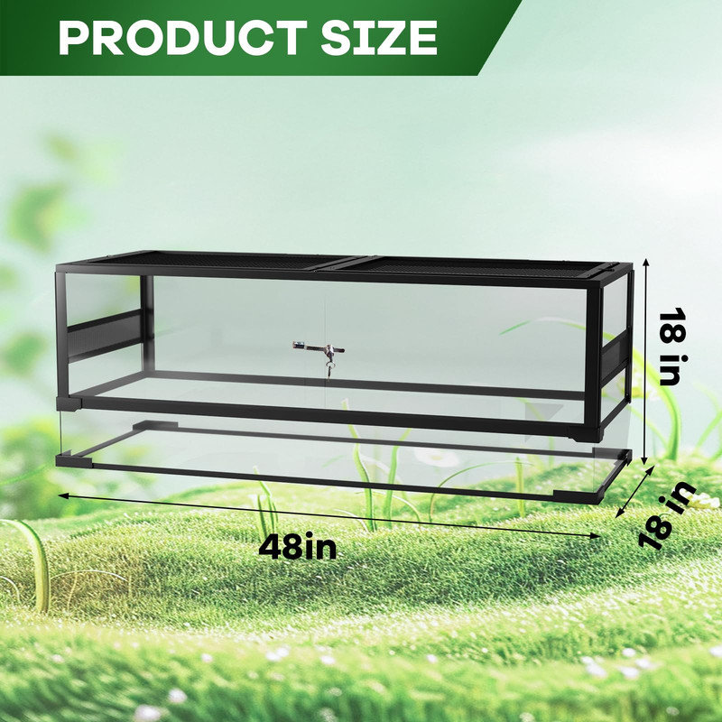 Terrarium Reptile avec vitre latérale et enceinte ventilée à accès frontal, H 18 po x P 18 po x l 48 po 