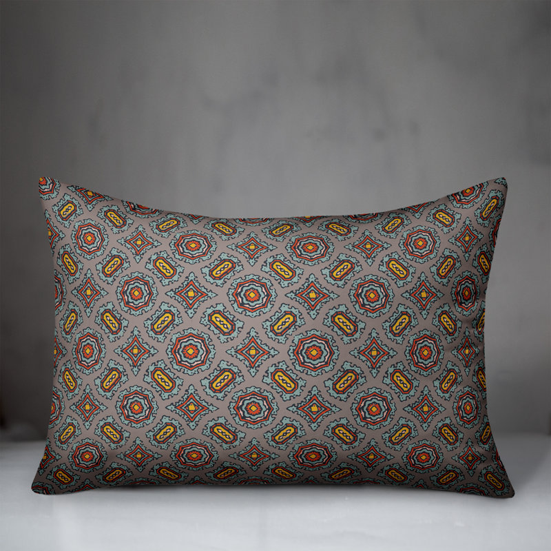 Mandala Geometric Reversible Throw Pillow, Red/Gray/Yellow