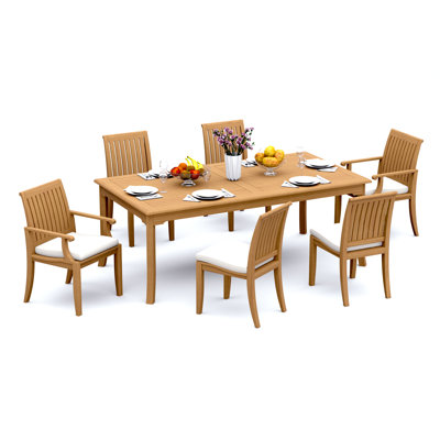 Ensemble de salle à manger 7 pièces en bois de teck de qualité A: chaises de table rectangulaires Lagos de 71 po (2 et 4 chaises sans accoudoirs) # 11LG1602