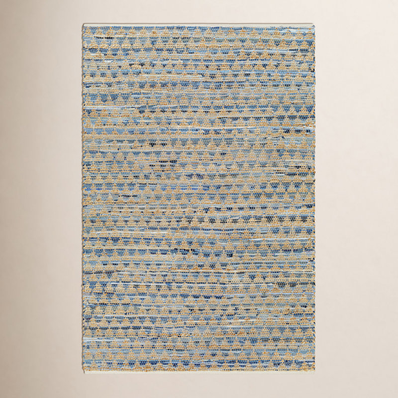 Tissu géométrique Delton tissé à plat à la main recyclé P.E.T. Tapis bleu / brun clair, Rectangle 8 pi x 10 pi