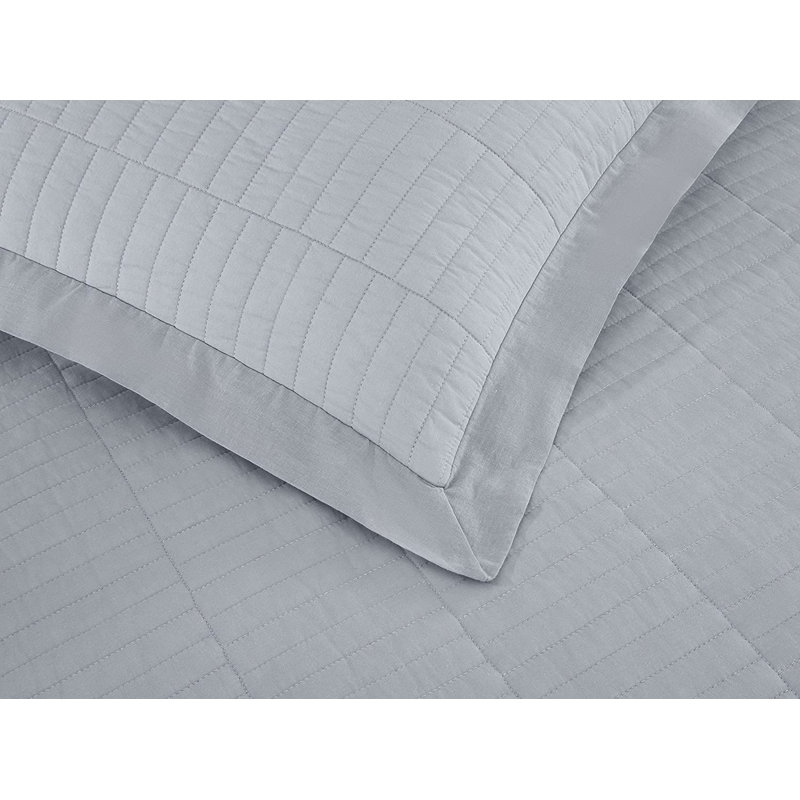 Solid Color Cotton Quilt Flange Border 3 Piece Quilt Set, King Quilt + 2 King Shams, Light Gray