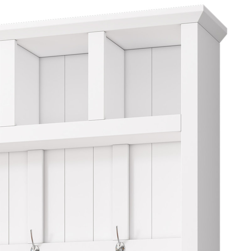 Farmhouse Wooden Style 78''H Modern Hall Tree With Wide Storage Seating Bench, Entryway Shoe Cabinet With 13 Compartments, Elegant Coat Rack With 6 Hooks For Mudroom, Living Room