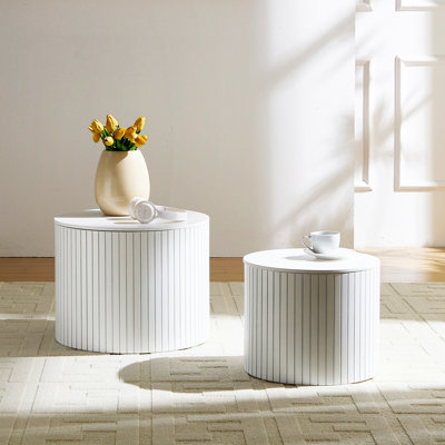 Ensemble de tables gigognes 2 pièces, ensemble de tables basses en panneau de fibres à densité moyenne, blanc