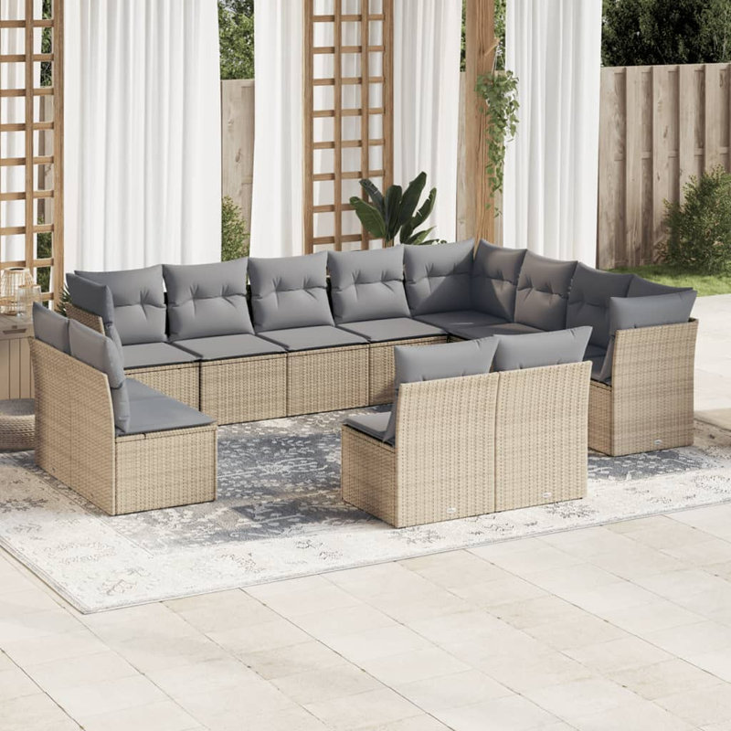  Ensemble de canapé de jardin en rotin de poly, Beige, Beige