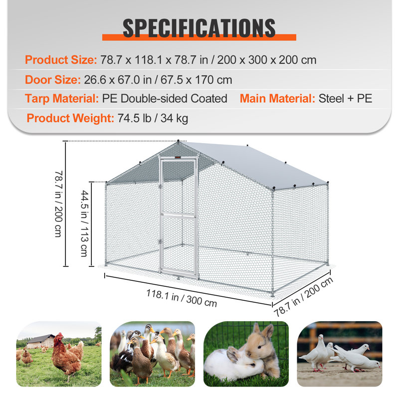 Poulailler avec couloir Davisha Walk In, H 78,7 po x l 118,1 po x P 78,7 po