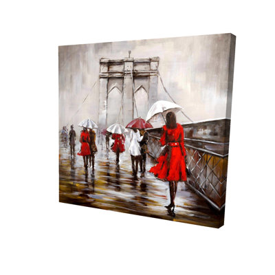 Walk on the Brooklyn Bridge Canvas - Brown Bedroom Wall Art