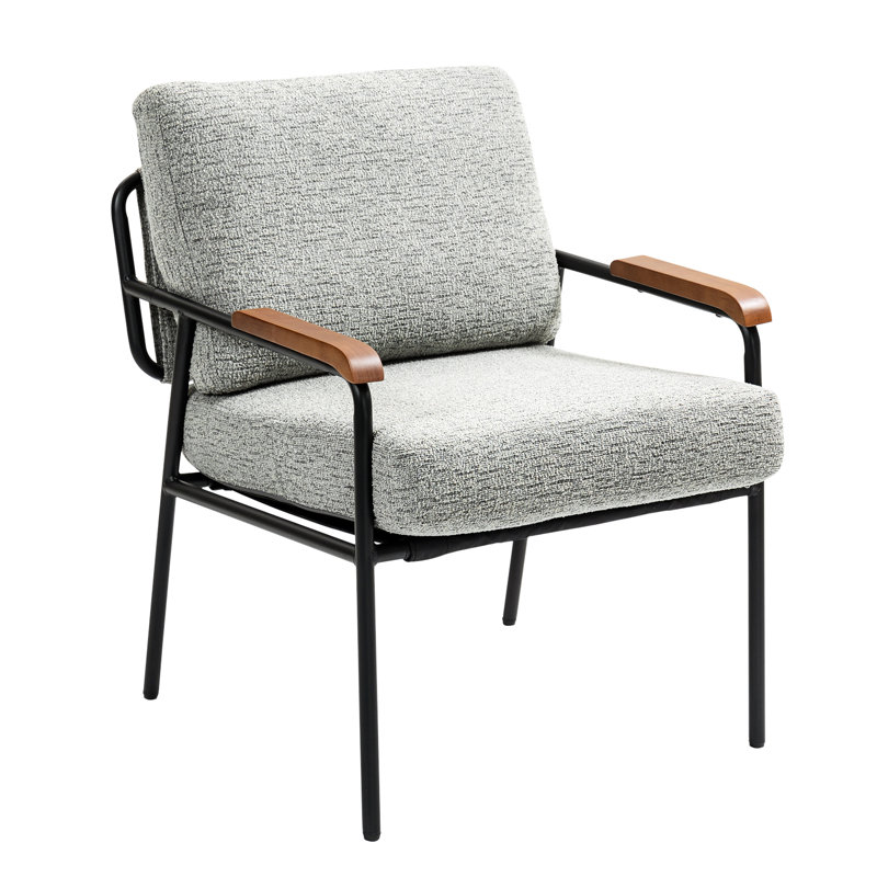 Chaise de chambre à coucher moderne avec cadre en bois naturel, métal noir et revêtement gris, teinture confortable polyvalente