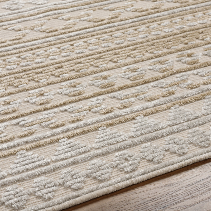 Anesia Geometric Machine Woven Area Rug in Beige/Gray, Rectangle 3'3" x 5'