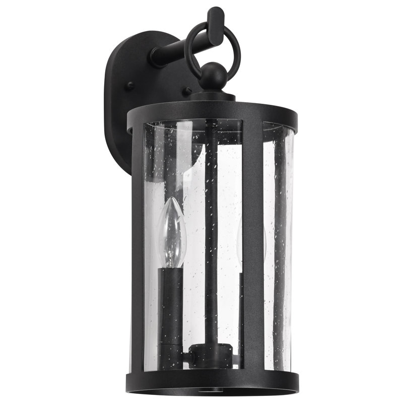 Bahaddin - 2 Light Large Wall Lantern - Matte Black with Clear Seeded Glass, 19.38" H x 8.63" W x 11" D