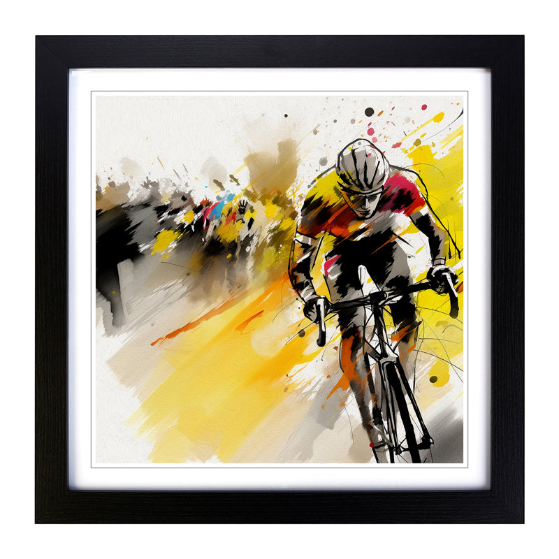 Tour De France Gestural Art No.1 - Single Picture Frame Print on Wood, Black