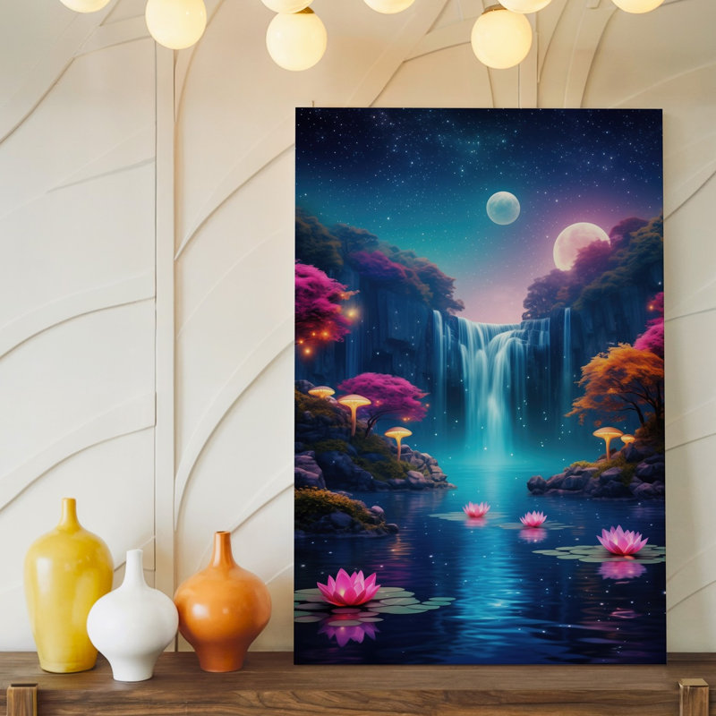 Reproduction d'art sur toile, "Un paysage fantaisiste envoûtant avec cascade vibrante", art mural, H 20 po x l 16 po