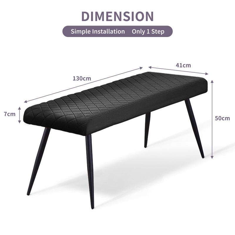 Depue Velvet 130cm Upholstered Bench for 2 person, Black Velvet