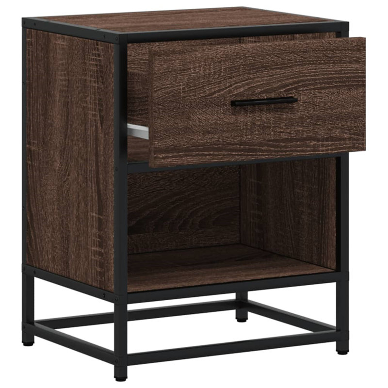 Amberle 40cm W Metal Bedside Table, 2, Brown Oak 