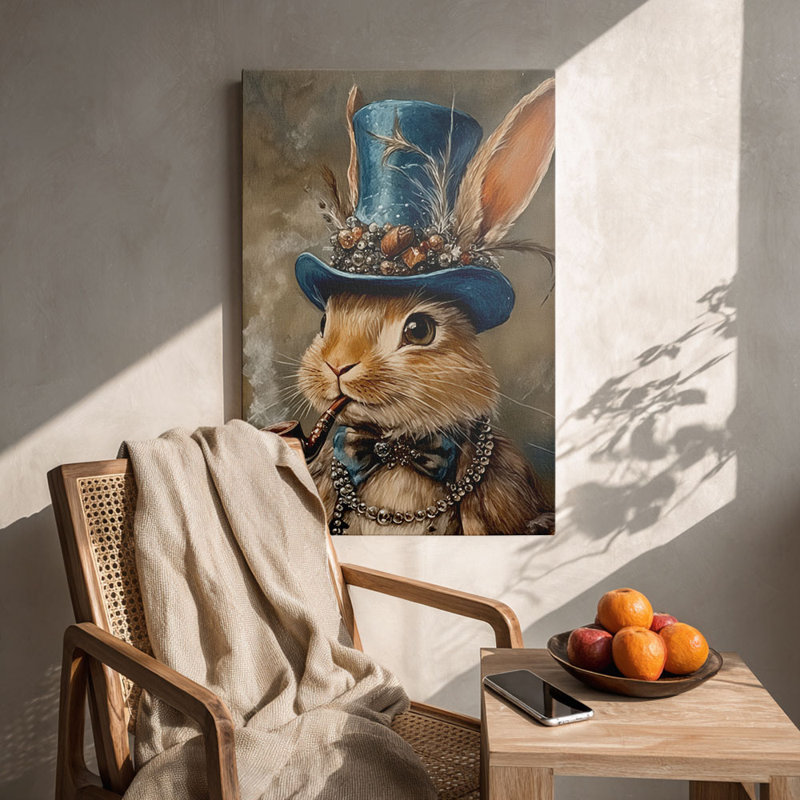 Cadre mural tendu et fantaisiste «Dapper Rabbit in Top Hat & bijoux avec tuyau» pour Eclectic Studio