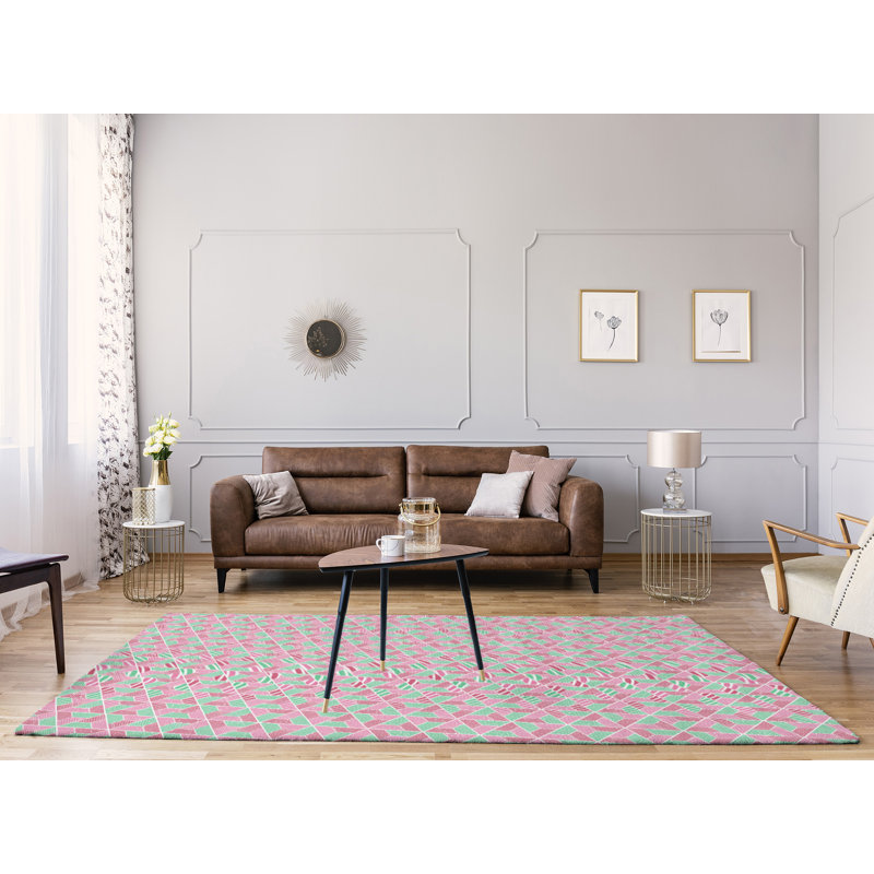 Tapis rose pâle/vert pâle, Rectangle 9 pi x 12 pi