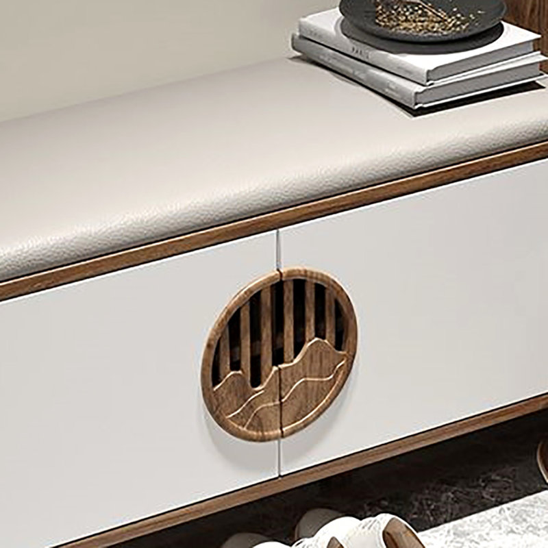 55.1in Multi-functional Shoe Storage Bench, White/Light Walnut