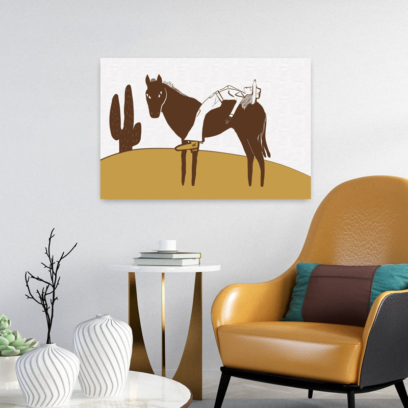 Day of rest COW GIRL Contemporary Cow Horse Wall Art Print 1 Piece Wrapped Canvas Wall Art, 60.96cm H x 40.64cm W