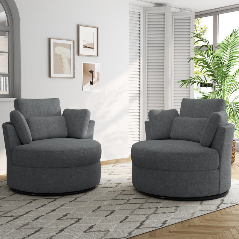 Upholstered Swivel Lounge Armchair With Pillow(Set of 2), Gray Polyester Blend