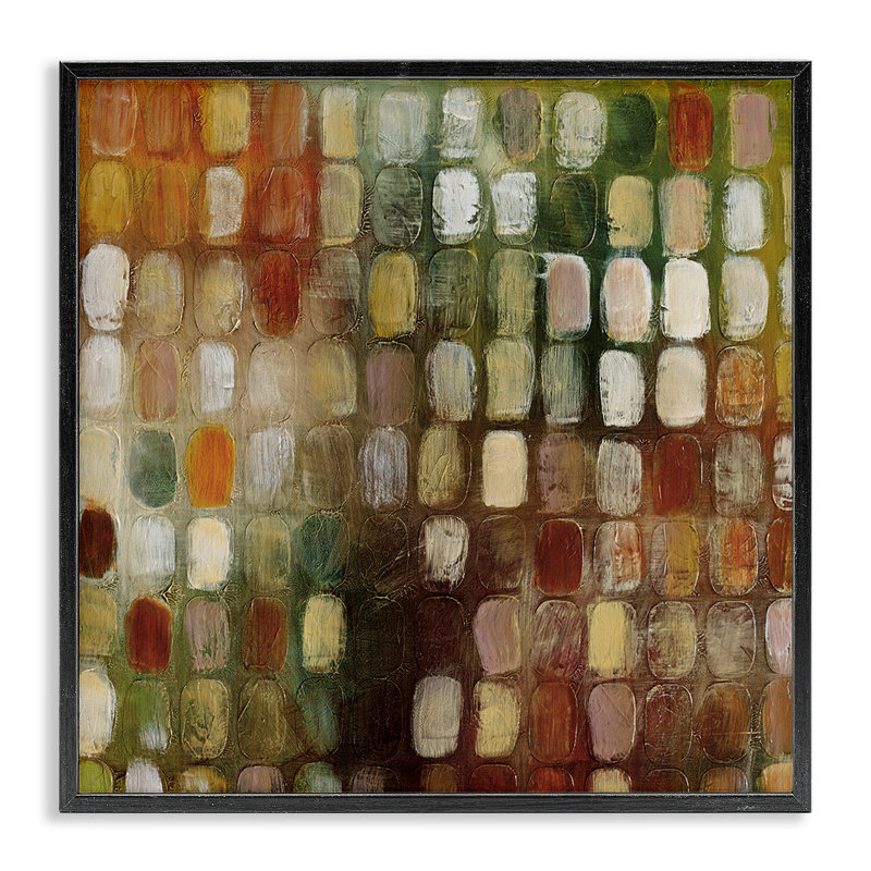 Motif abstrait ovale peint, Giclée encadrée noir minuit, H 17 po x l 17 po