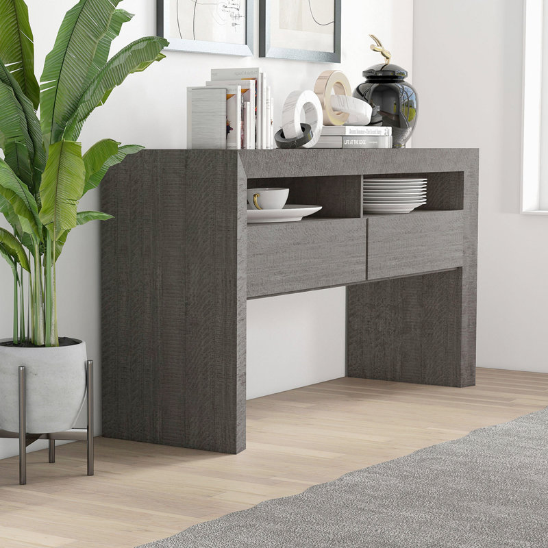 Farmhouse Buffet Storage Cabinet With Drawers, Dark Grey