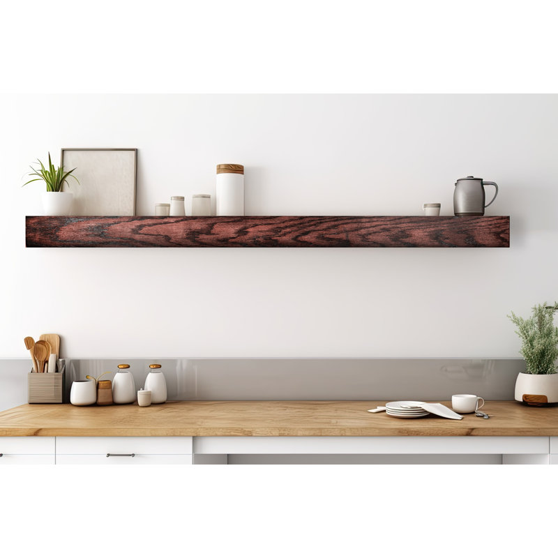 Tablette flottante en bois massif de chêne Tyringham, H 4 po x l 59 po x P 6 po, Cerise noir