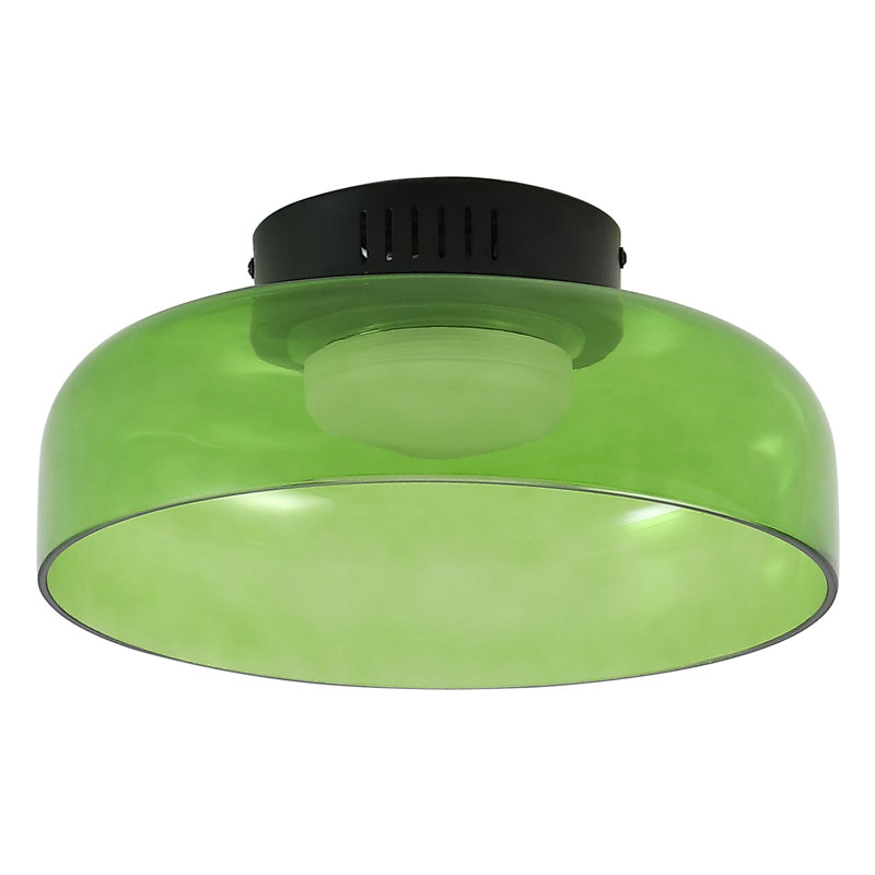 Kalmar 12" Modern Minimalist Iron/Glass Dimmable Integrated LED Flush Mount, Green