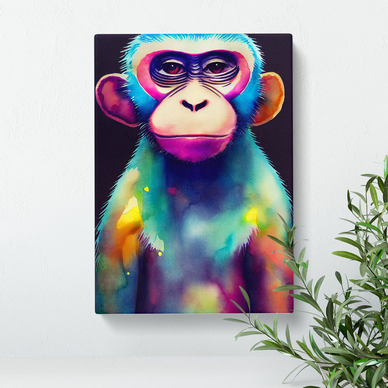 Neon Monkey No.5 - Wrapped Canvas, 50cm H x 35cm W x 3cm D